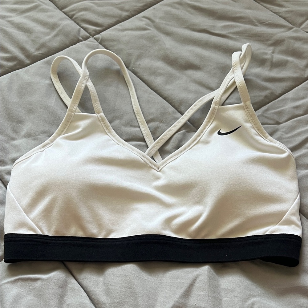 Nike White Sports Bra with Black Underband and Strappy Back